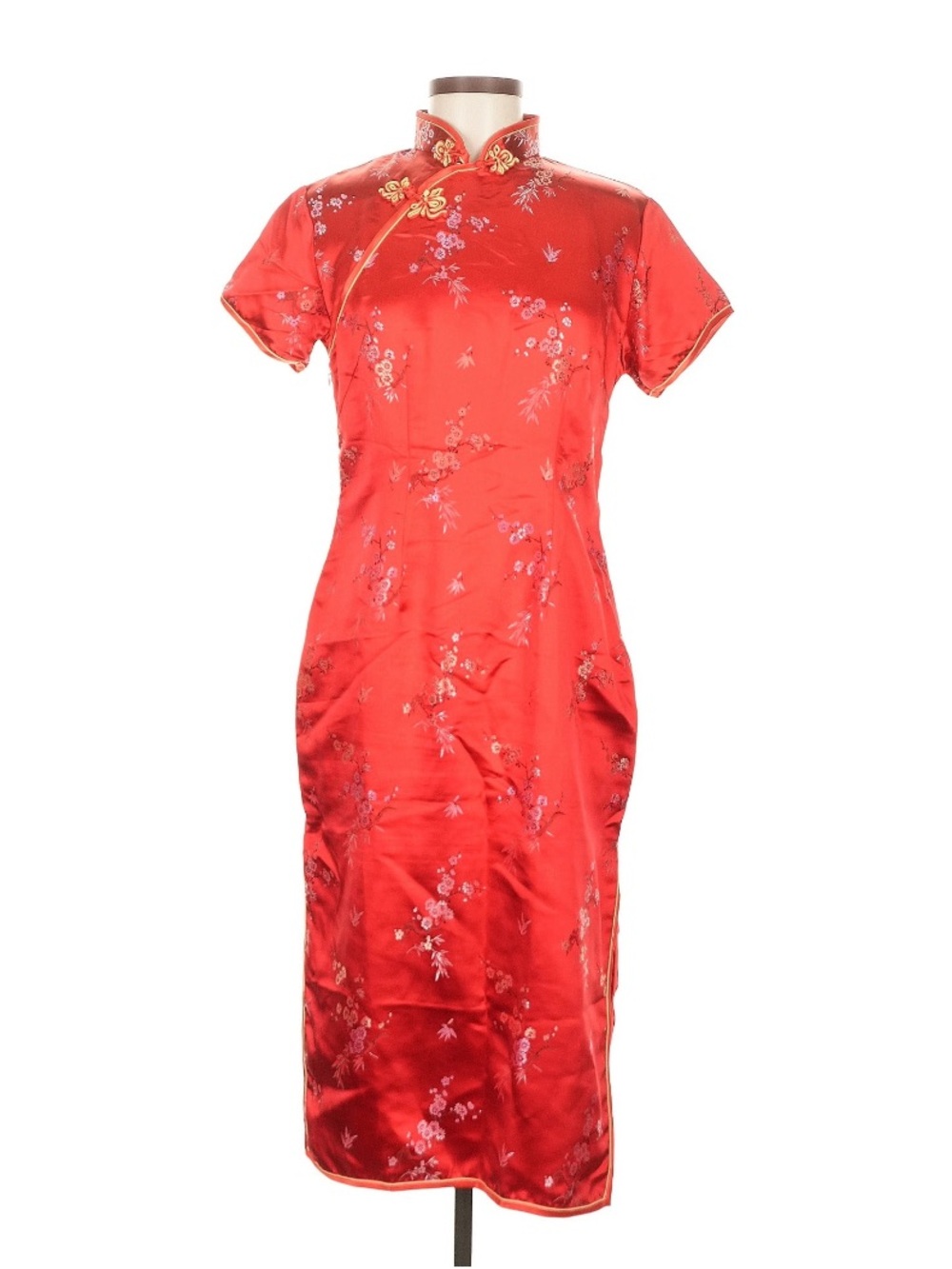 WHITBY Red Satin Embroidered Cheongsam Dress